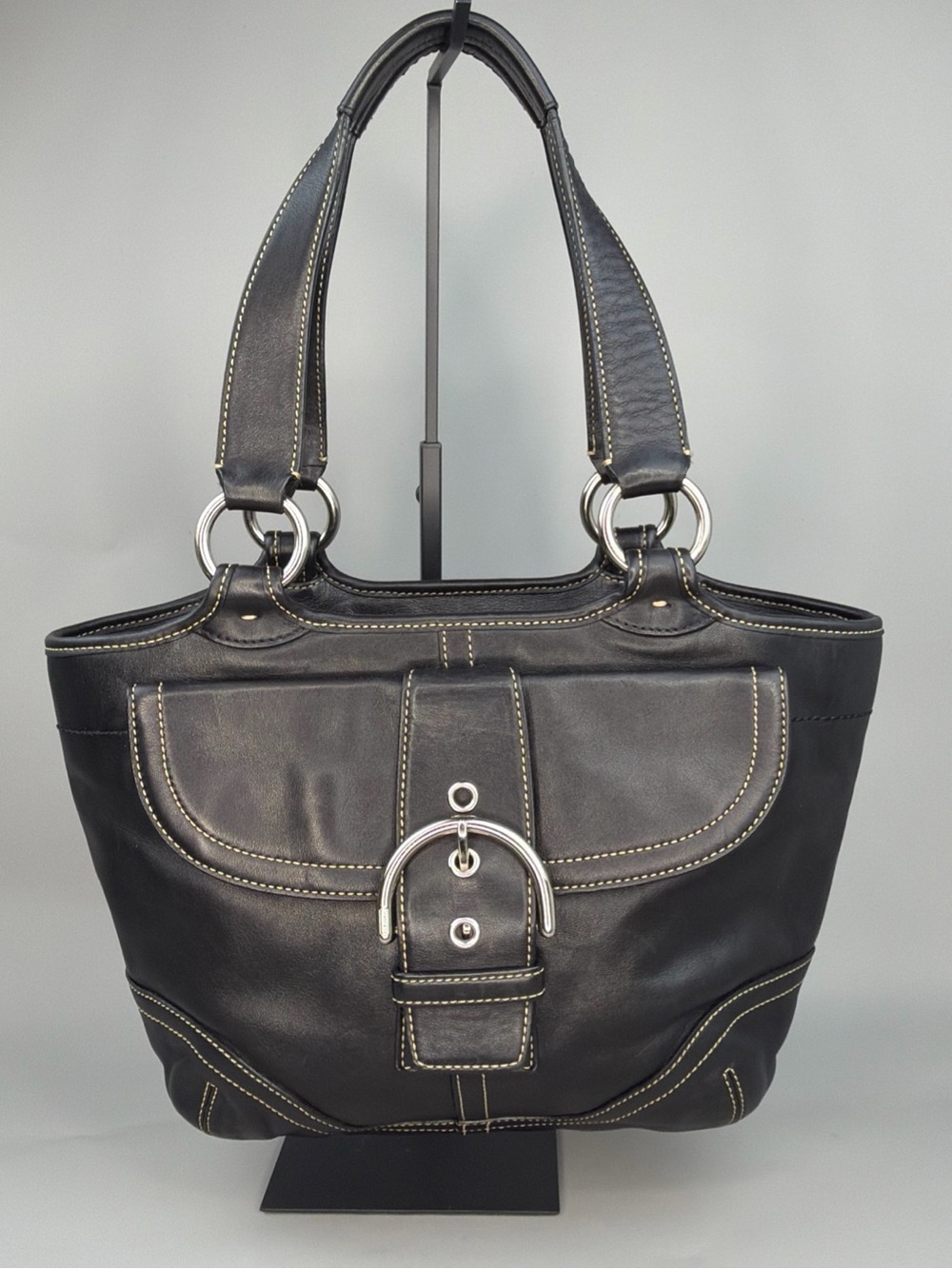 Vintage Coach Soho Campbell 9637 Black Leather Buckle Shoulder Bag Y2K
